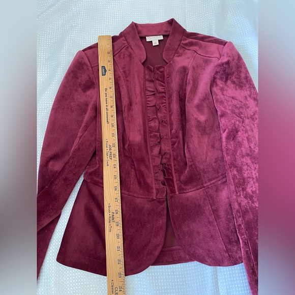 db( Dressbarn) Womens Blazer Jacket Maroon Hook Closure Soft Fit/Flare, M - Picture 5 of 16